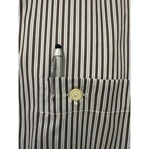 Eton Of Sweden Shirt Mens 40 15.75 Pocket Twill‎ Brown Blue Stripe Button
